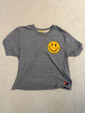 Smiley Patch Gray Aviator Nation T-Shirt